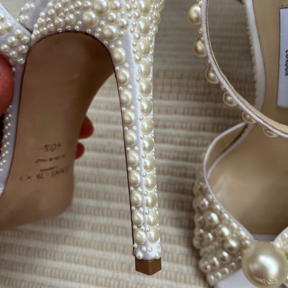 Jimmy choo SACORA 100 White Satin Sandals with All Over Pearls heels. - Picture 7 of 10